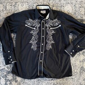 Ace of Diamond USA Long Sleeve embroidered Snap‎ Button Up Western Shirt Mens